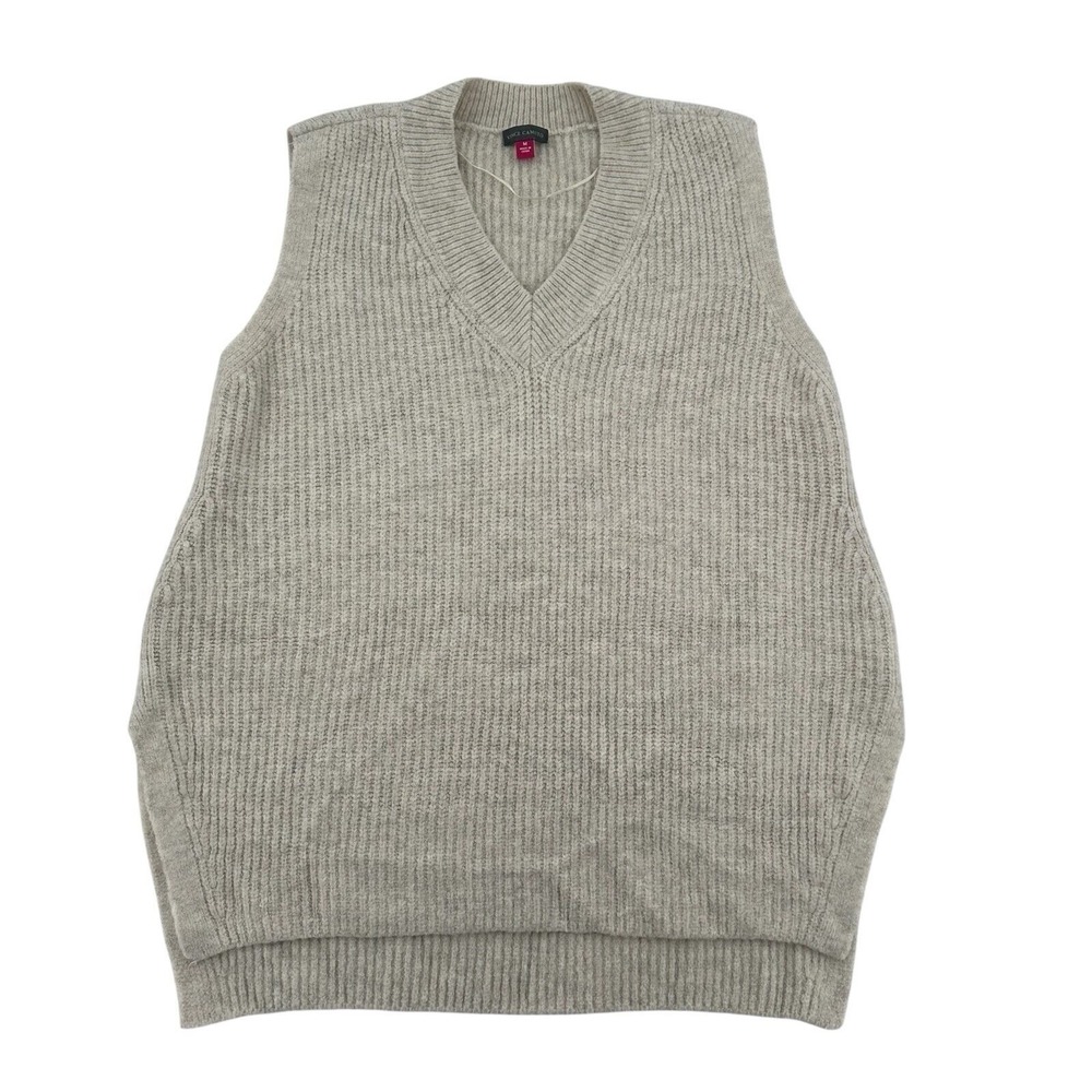 Vince Camuto Womens Size M Gray Ribbed Knit V-Neck Sweater Vest Cozy Career